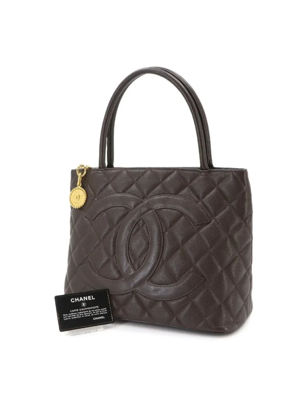 Chanel Reissue Tote Bag Caviar Leather Dark Brown Gold Vintage Medallion